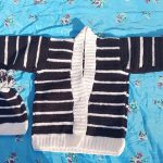Black and white crochet dress with cap