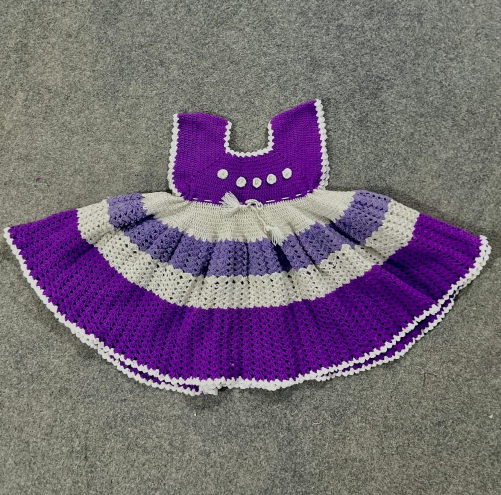 Purple and white crochet frock