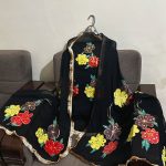 Black hand-painted dupatta